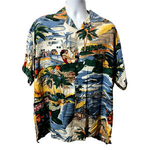 Caribbean Blues Men's Hawaiian Shirt Size L Cruise ship design